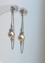 Elly’s 8mm Akoya ivory ocean Pearls Earrings chandeliers: Extreme luster mirrored, 9.5cm high, S925 silver earrings.