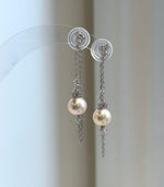 Elly’s 8mm Akoya ivory ocean Pearls Earrings chandeliers: Extreme luster mirrored, 9.5cm high, S925 silver earrings.