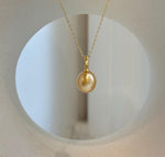 Elly’s 10.2mm South Sea deep tea Gold ocean Pearl pendant: Extreme luster mirrored, 1.9cm high, S925 silver w/ gold plated pendant.