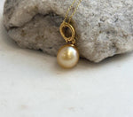 Elly’s 11.9mm South Sea deep Gold ocean Pearl pendant: Extreme luster mirrored, 2.7cm high, S925 silver w/ gold plated pendant.