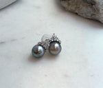 Elly’s 11.5mm Tahitian Platinum ocean Pearls Earrings: Extreme luster Mirrored, 2cm high, S925 silver cool fancy earrings.