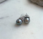 Elly’s 11.5mm Tahitian Platinum ocean Pearls Earrings: Extreme luster Mirrored, 2cm high, S925 silver cool fancy earrings.