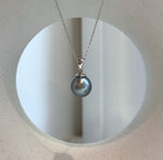 Elly’s 11.7mm Tahitian platinum ocean Pearl pendant: Extreme luster mirrored, S925 silver minimalist pendant, 2.1cm high.