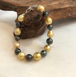 Elly’s 8.3-11mm 17pcs Genius South sea golden Tahitian Ocean Pearls bracelet: Extreme luster, 8.2”, S925 silver bracelet.