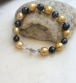 Elly’s 8.3-11mm 17pcs Genius South sea golden Tahitian Ocean Pearls bracelet: Extreme luster, 8.2”, S925 silver bracelet.