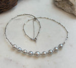 Elly’s 9pcs 7.2-8.1mm Akoya ocean pearls Designed Necklace: Extreme luster mirrored, S925 silver necklace, to 19.5”.