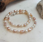 Elly’s 5.8-7.4mm Freshwater Multicolored Pearls Necklace Strand: Extreme luster mirrored, 18.3”, S925 silver necklace.