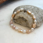 Elly’s 6.6-8.5mm Freshwater Multicolored Pearls Bracelet: Extreme luster mirrored, 7.8”, S925 silver bracelet.