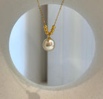 Elly’s 10.2mm South Sea Golden ocean pearl cool Pendant Chain Necklace Set: Extreme luster mirrored. S925 silver chain. To 17.9”