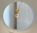 Elly’s 10.2mm South Sea Golden ocean pearl cool Pendant Chain Necklace Set: Extreme luster mirrored. S925 silver chain. To 17.9”