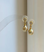 Elly’s 9.1mm Genius South sea deep tea golden ocean Pearls Earrings: Extreme luster mirrored, 2.1cm high, S925 silver earrings.