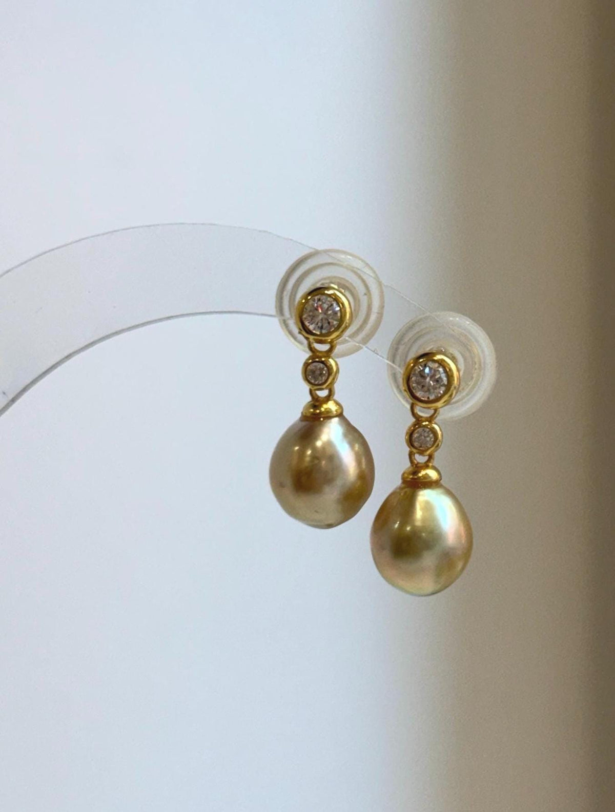 Elly’s 9.1mm Genius South sea deep tea golden ocean Pearls Earrings: Extreme luster mirrored, 2.1cm high, S925 silver earrings.