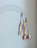 Elly’s 2 pairs Extremely strong luster natural Freshwater pearls s925 silver strip waterdrop earrings hooks. Daily cool earrings.