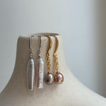 Elly’s 2 pairs Extremely strong luster natural Freshwater pearls s925 silver strip waterdrop earrings hooks. Daily cool earrings.