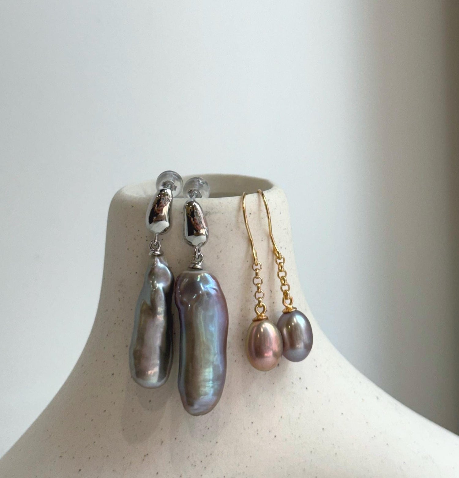 Elly’s 2 pairs Extremely strong luster natural Freshwater pearls s925 silver strip waterdrop strip earrings. Daily cool AB earrings.