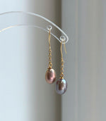 Elly’s 2 pairs Extremely strong luster natural Freshwater pearls s925 silver strip waterdrop strip earrings. Daily cool AB earrings.