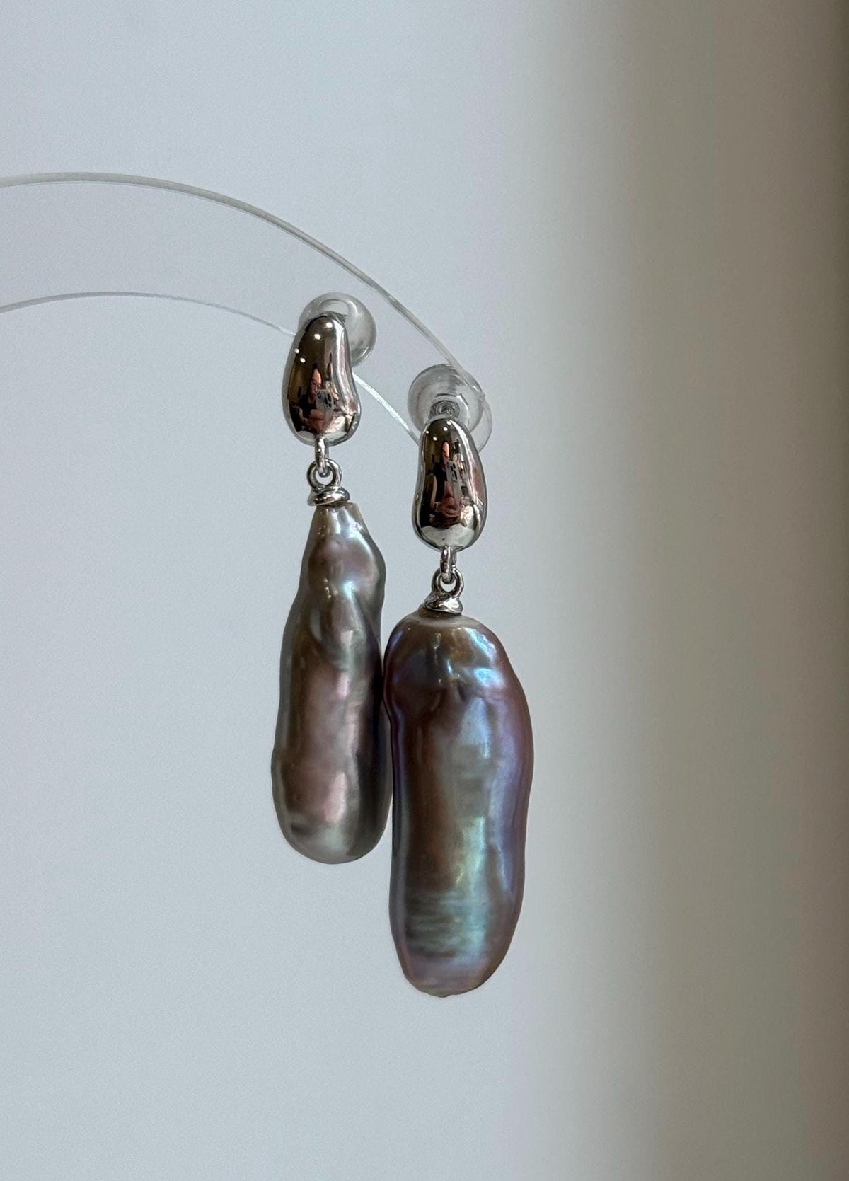 Elly’s 2 pairs Extremely strong luster natural Freshwater pearls s925 silver strip waterdrop strip earrings. Daily cool AB earrings.