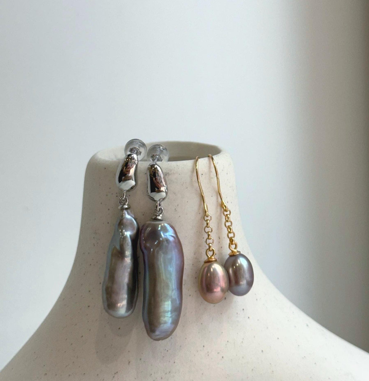 Elly’s 2 pairs Extremely strong luster natural Freshwater pearls s925 silver strip waterdrop strip earrings. Daily cool AB earrings.