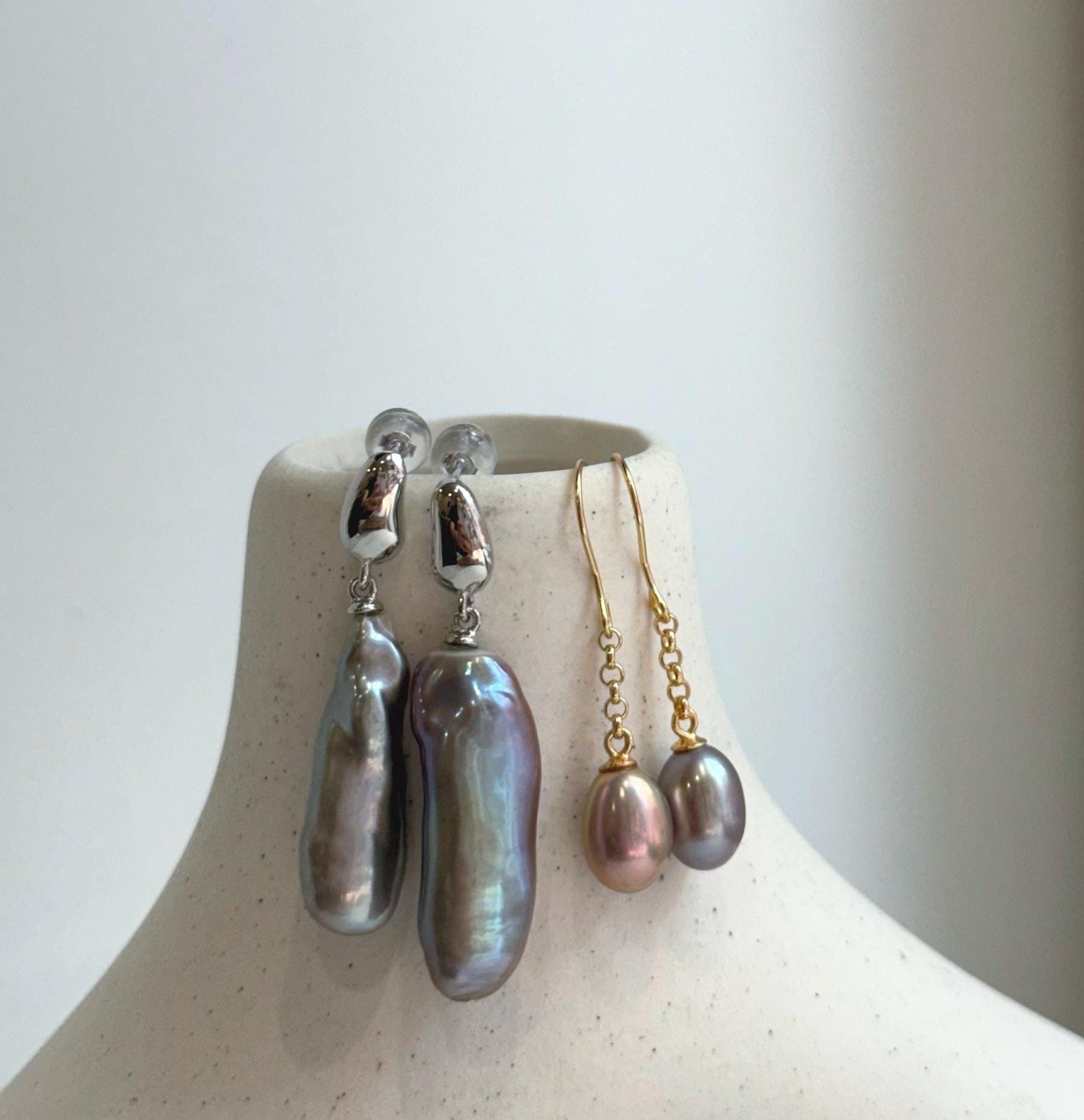 Elly’s 2 pairs Extremely strong luster natural Freshwater pearls s925 silver strip waterdrop strip earrings. Daily cool AB earrings.