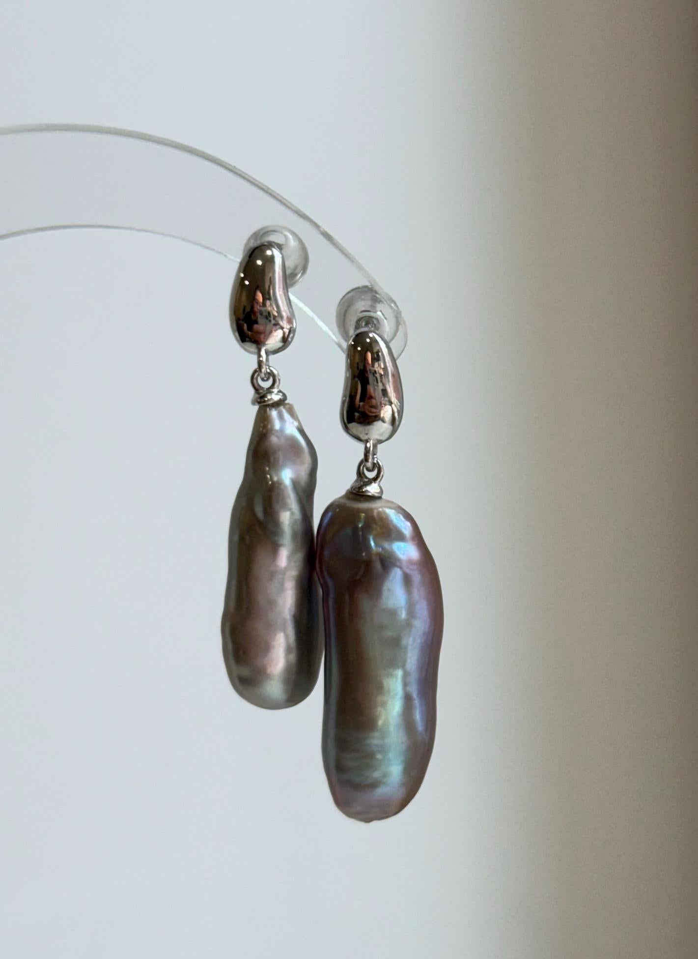 Elly’s 2 pairs Extremely strong luster natural Freshwater pearls s925 silver strip waterdrop strip earrings. Daily cool AB earrings.