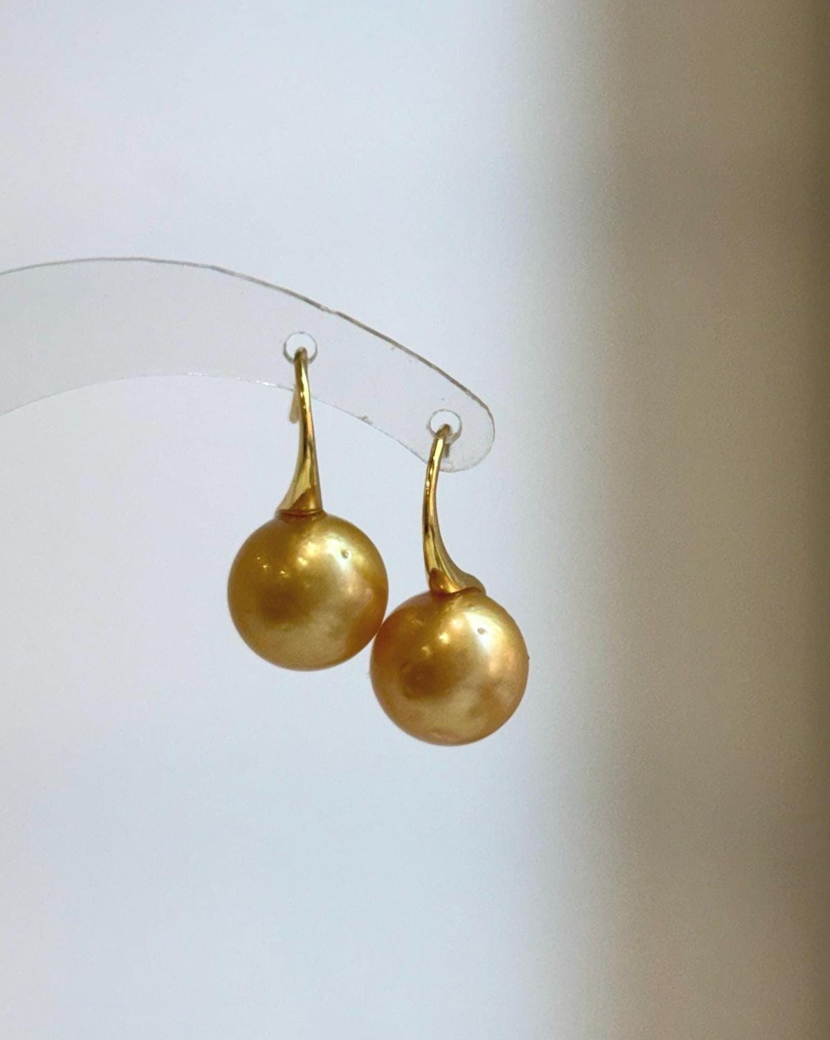 Elly’s 11.2mm Genius South sea deep golden ocean Pearls Earrings hooks: Extreme luster mirrored, 2.2cm high, S925 silver earrings.