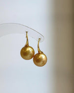 Elly’s 11.2mm Genius South sea deep golden ocean Pearls Earrings hooks: Extreme luster mirrored, 2.2cm high, S925 silver earrings.