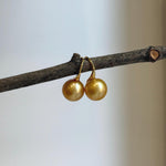 Elly’s 11.2mm Genius South sea deep golden ocean Pearls Earrings hooks: Extreme luster mirrored, 2.2cm high, S925 silver earrings.