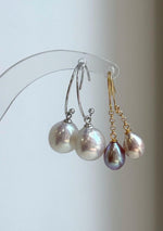 Elly’s 2 pairs Extremely strong luster natural Freshwater Edison pearls s925 silver earrings hooks. Daily cool earrings.