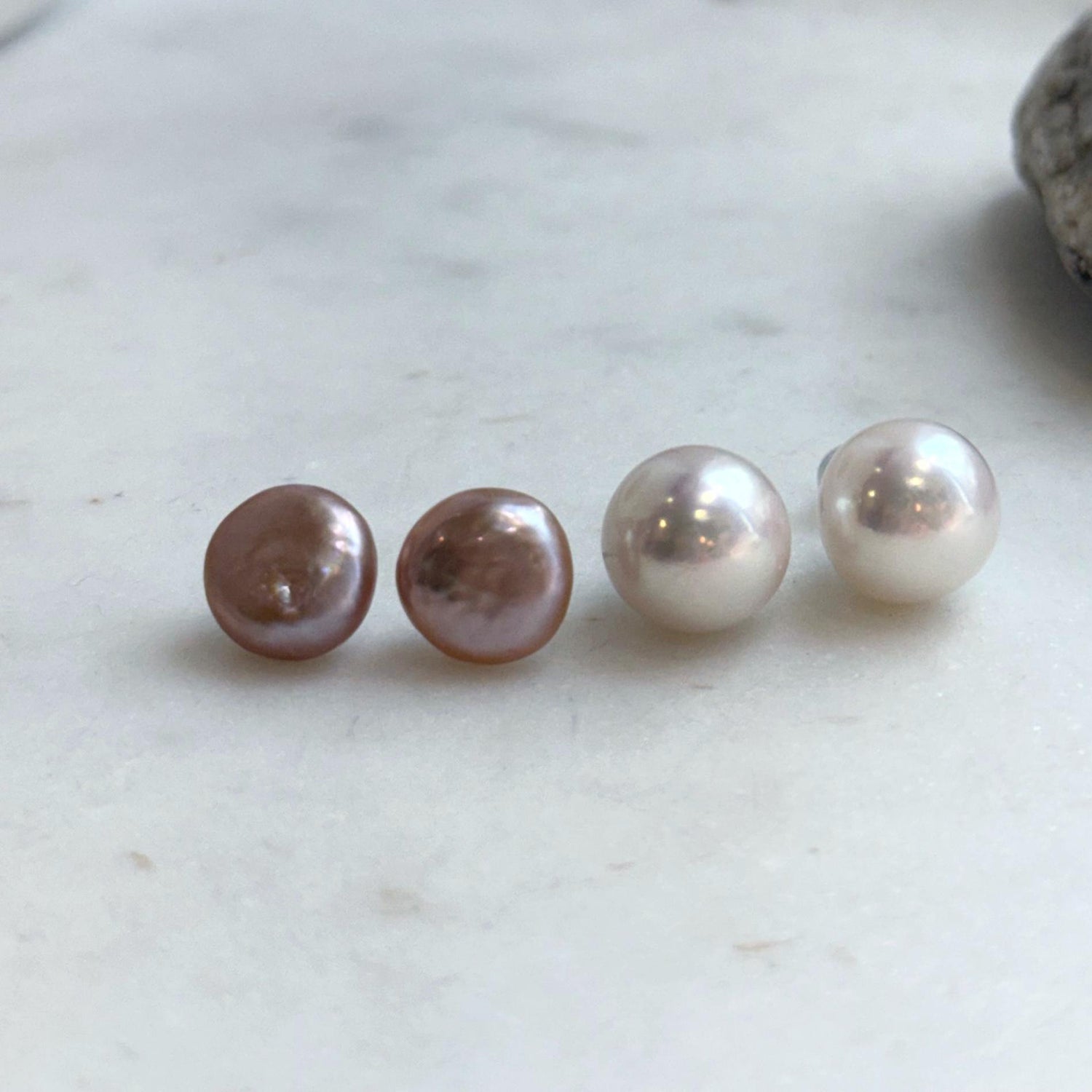 Elly’s 2 pairs 13mm 11.9mm Extremely strong luster natural Freshwater Edison pearls s925 silver earrings studs. Daily cool earrings.