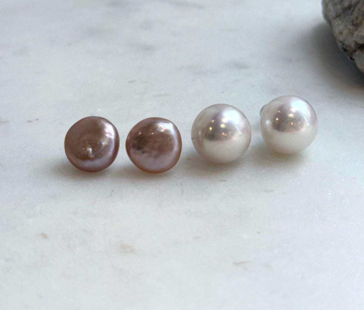 Elly’s 2 pairs 13mm 11.9mm Extremely strong luster natural Freshwater Edison pearls s925 silver earrings studs. Daily cool earrings.