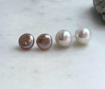 Elly’s 2 pairs 13mm 11.9mm Extremely strong luster natural Freshwater Edison pearls s925 silver earrings studs. Daily cool earrings.