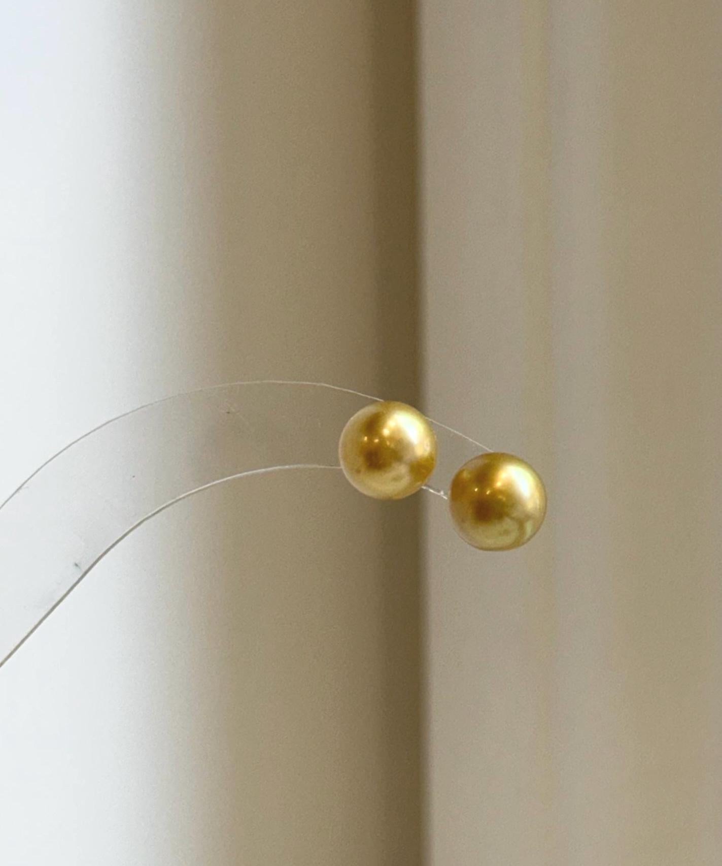Elly’s 8.7mm Genius natural South sea Deep Tea Gold ocean Pearls Earrings studs: Extreme luster, S925 silver minimalist earrings studs.
