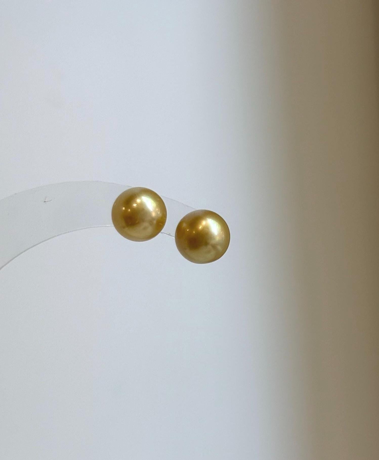 Elly’s 8.7mm Genius natural South sea Deep Tea Gold ocean Pearls Earrings studs: Extreme luster, S925 silver minimalist earrings studs.