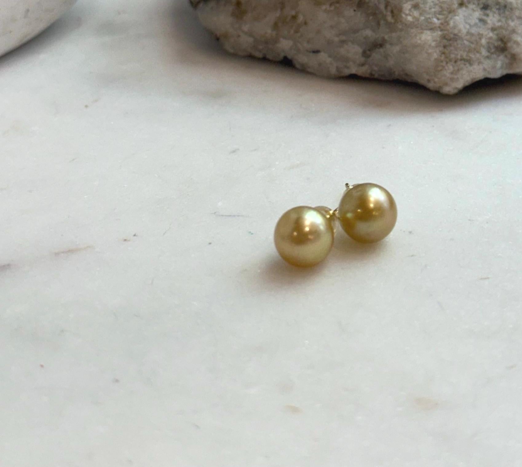 Elly’s 8.7mm Genius natural South sea Deep Tea Gold ocean Pearls Earrings studs: Extreme luster, S925 silver minimalist earrings studs.