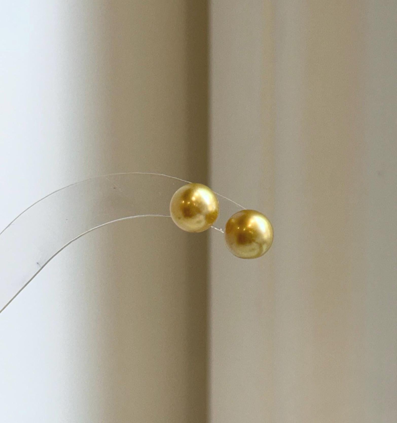 Elly’s 8.7mm Genius natural South sea Deep Tea Gold ocean Pearls Earrings studs: Extreme luster, S925 silver minimalist earrings studs.