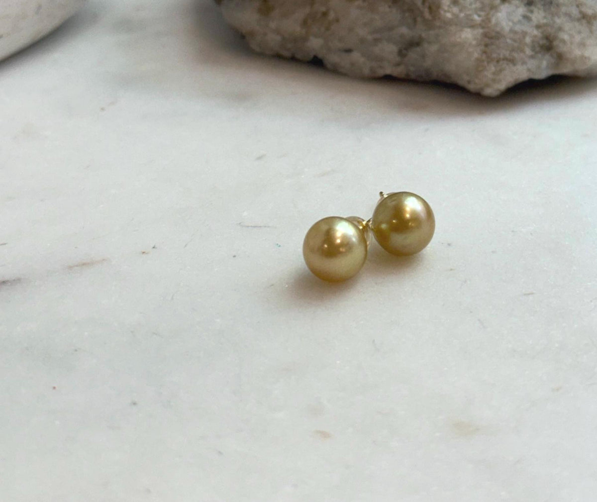 Elly’s 8.7mm Genius natural South sea Deep Tea Gold ocean Pearls Earrings studs: Extreme luster, S925 silver minimalist earrings studs.