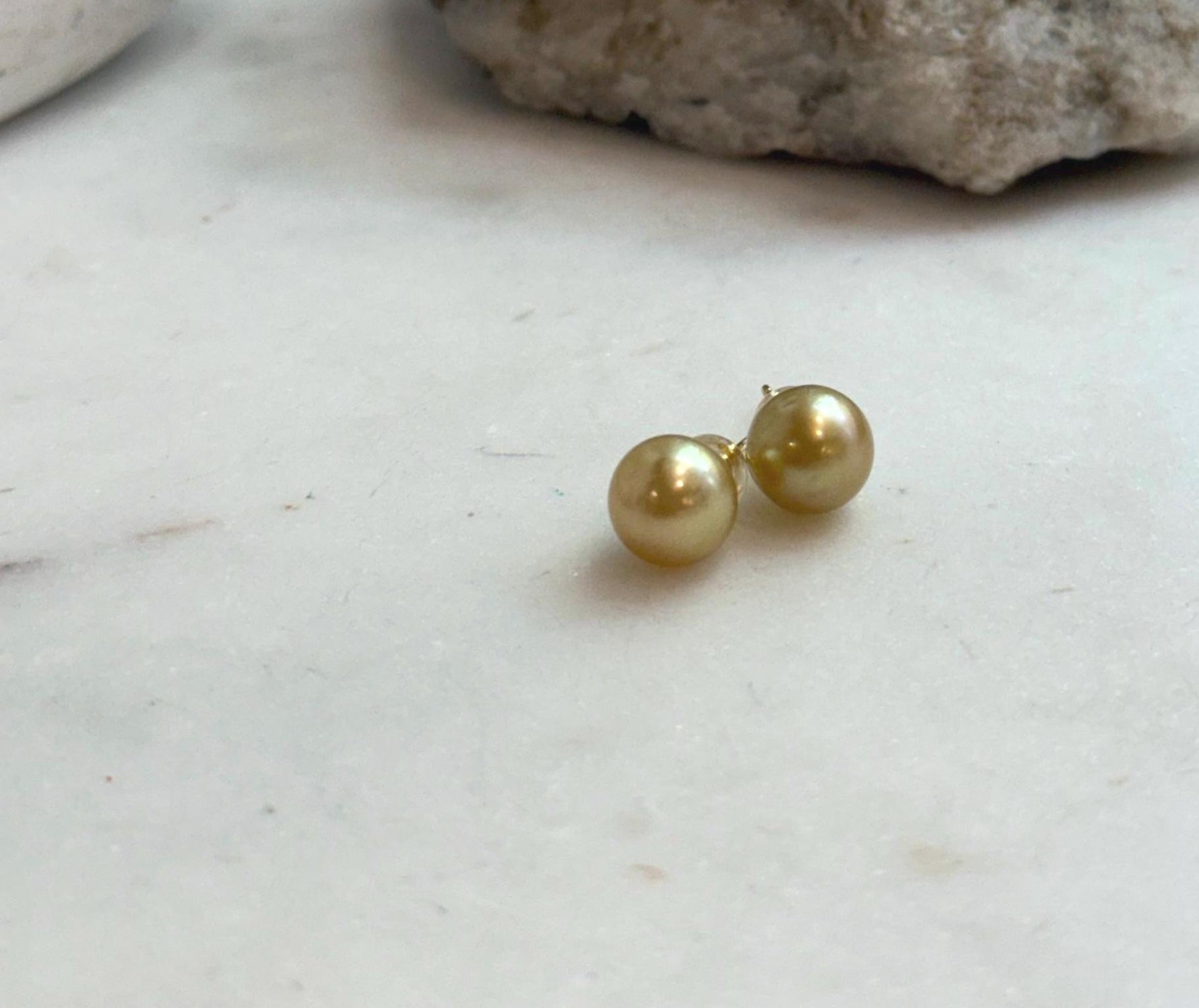 Elly’s 8.7mm Genius natural South sea Deep Tea Gold ocean Pearls Earrings studs: Extreme luster, S925 silver minimalist earrings studs.