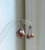 Elly’s Set of Pendant earrings, Extremely strong luster natural Freshwater baroque Keshi pearls, s925 silver Daily cool earrings pendant.