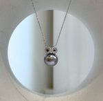 Elly’s 11.7mm Tahitian Platinum ocean Owl pendant: Extreme luster mirrored, S925 silver pendant.