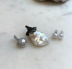 Elly’s Set of Pendant earrings hair clip, natural Freshwater pearls, vintage set.