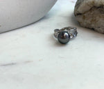 Elly’s 10.4mm Tahitian Ocean peacock hunter ocean Pearl Ring: Extreme luster mirrored, S925 silver adjustable Ring. Pearl Jewelry Idea.