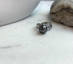 Elly’s 10.4mm Tahitian Ocean peacock hunter ocean Pearl Ring: Extreme luster mirrored, S925 silver adjustable Ring. Pearl Jewelry Idea.