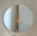 Elly’s 10.9mm South Sea deep tea Gold ocean Pearl pendant: Extreme luster mirrored, 1.5cm high, S925 silver w/ gold plated pendant.