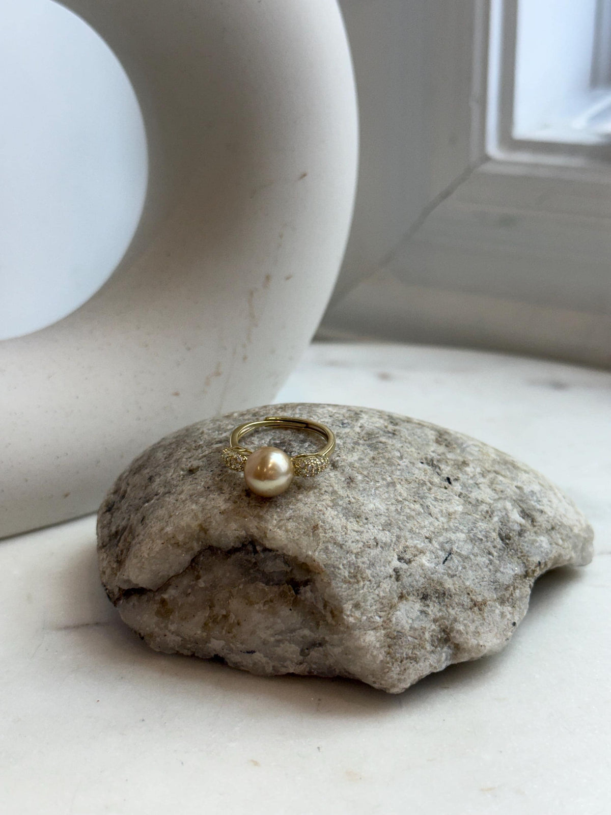 Elly’s 9.2mm South sea deep Tea gold ocean pearl Ring: Extreme luster, S925 silver with gold plated adjustable Vintage Ring.