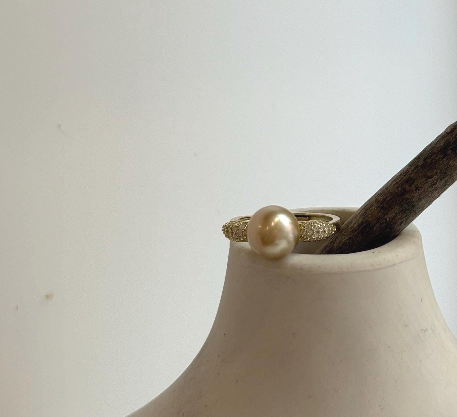 Elly’s 9.2mm South sea deep Tea gold ocean pearl Ring: Extreme luster, S925 silver with gold plated adjustable Vintage Ring.