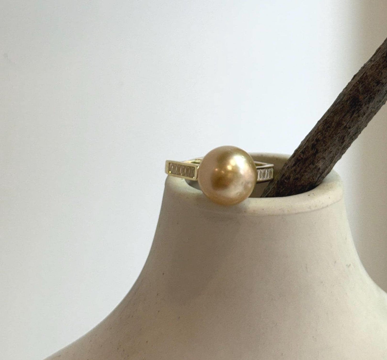 Elly’s 10.7mm South sea deep gold ocean pearl Ring: Extreme luster mirrored, S925 silver with gold plated adjustable Vintage Ring.
