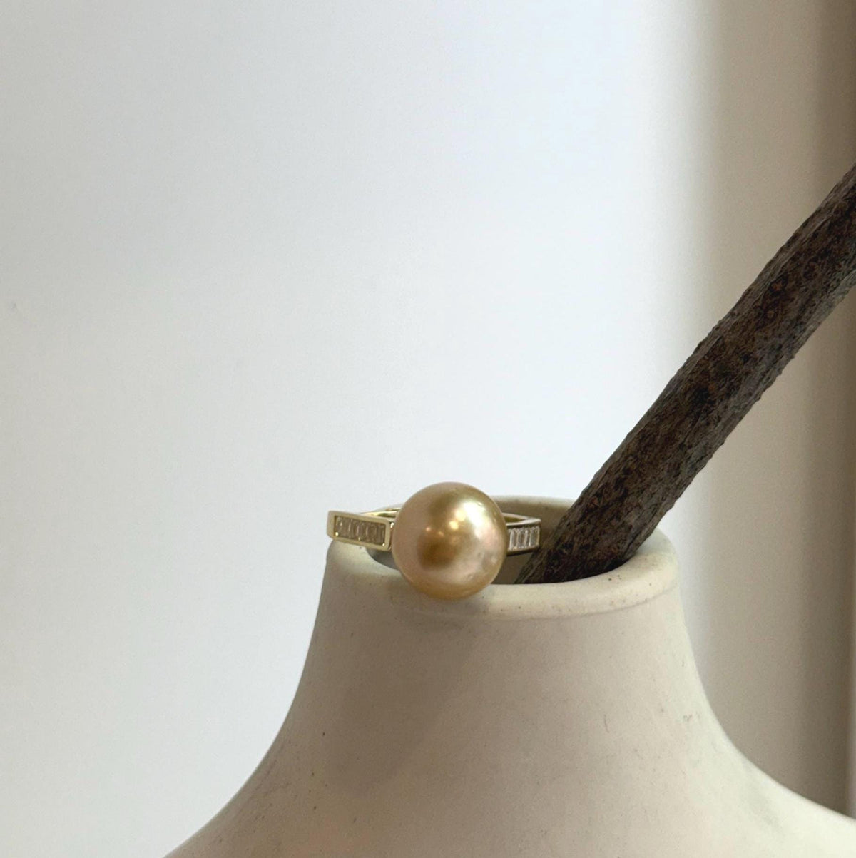 Elly’s 10.7mm South sea deep gold ocean pearl Ring: Extreme luster mirrored, S925 silver with gold plated adjustable Vintage Ring.