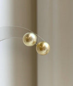 Elly’s 9.8mm Genius natural South sea Champagne Gold ocean Pearls Earrings studs: Extreme luster, S925 silver minimalist earrings studs.