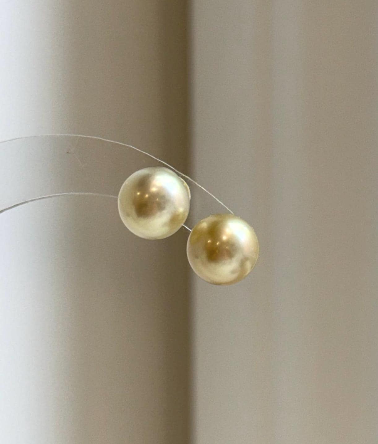 Elly’s 9.8mm Genius natural South sea Champagne Gold ocean Pearls Earrings studs: Extreme luster, S925 silver minimalist earrings studs.