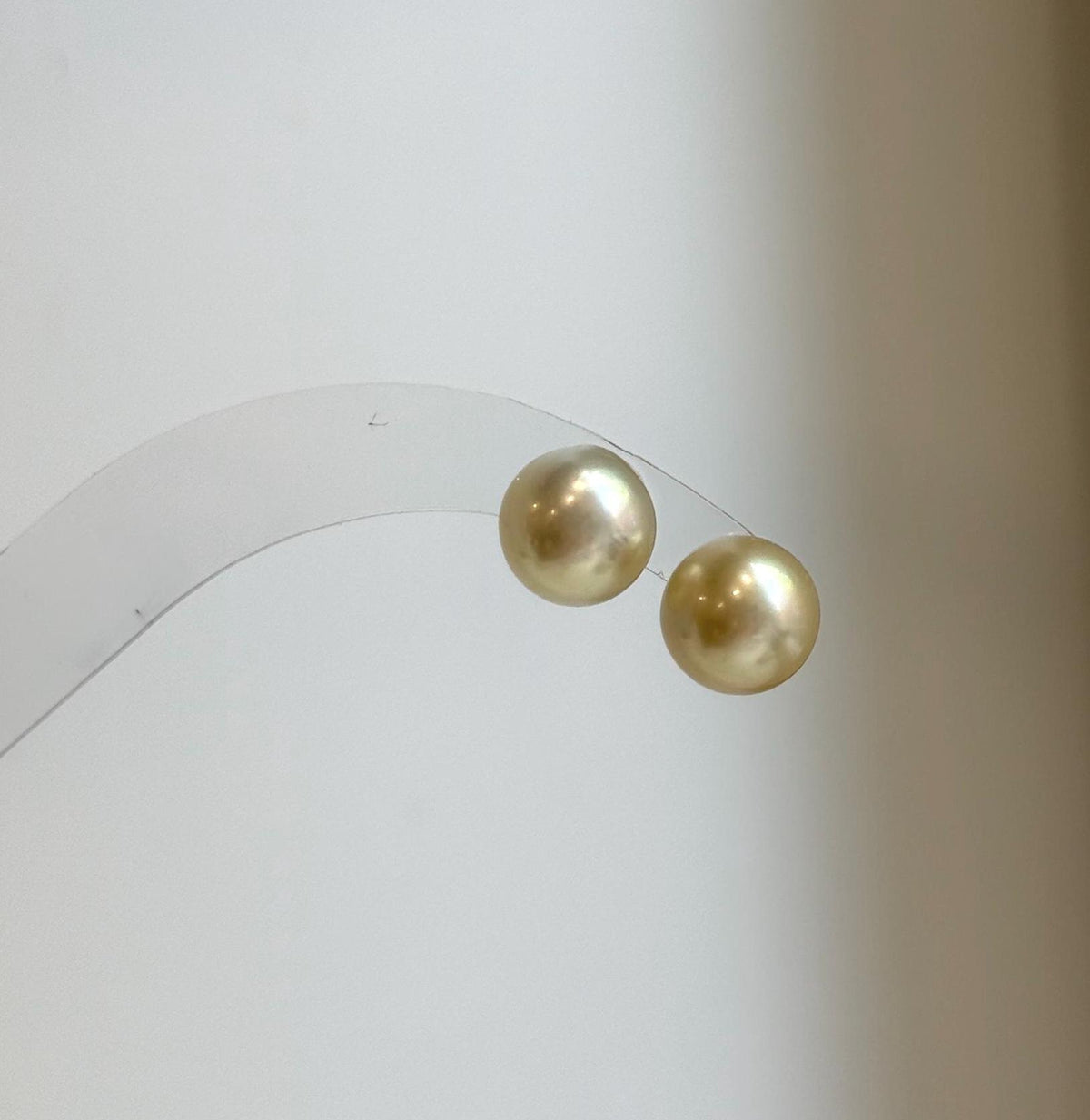 Elly’s 9.8mm Genius natural South sea Champagne Gold ocean Pearls Earrings studs: Extreme luster, S925 silver minimalist earrings studs.